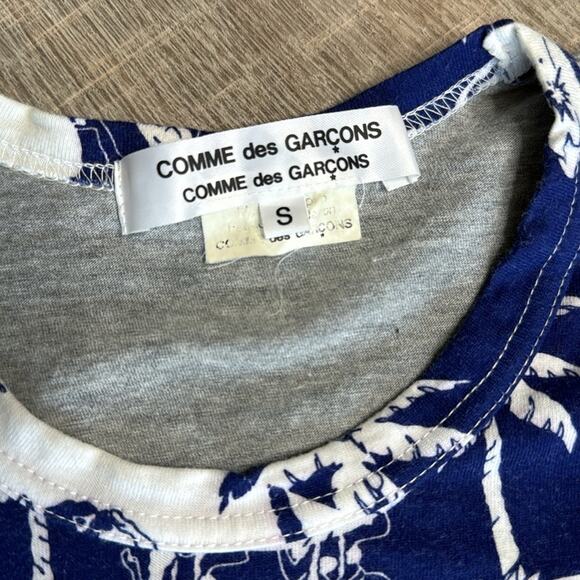 RARE COMME des GARÇONS Blue Hawaiian Hula Print Wide Fit T-Shirt Women’s - Picture 2 of 8